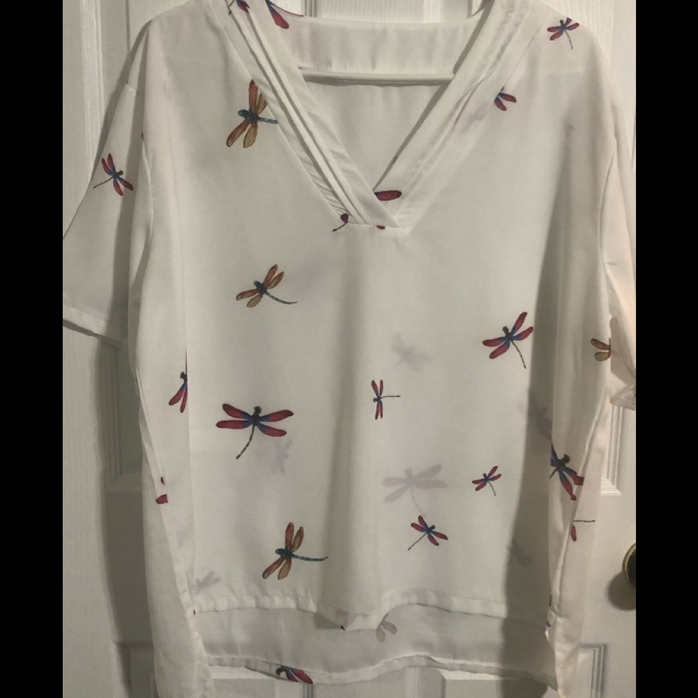 Dragon Fly Top Sz.3X White Short Sleeves